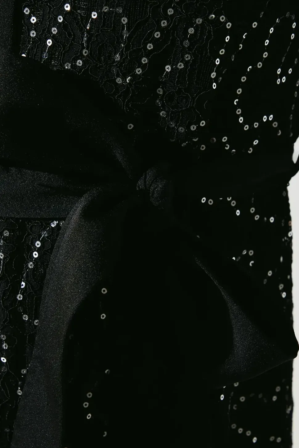 Embellished ¾ Length Sleeve Lace Tie Waist Midi Shirt Dress