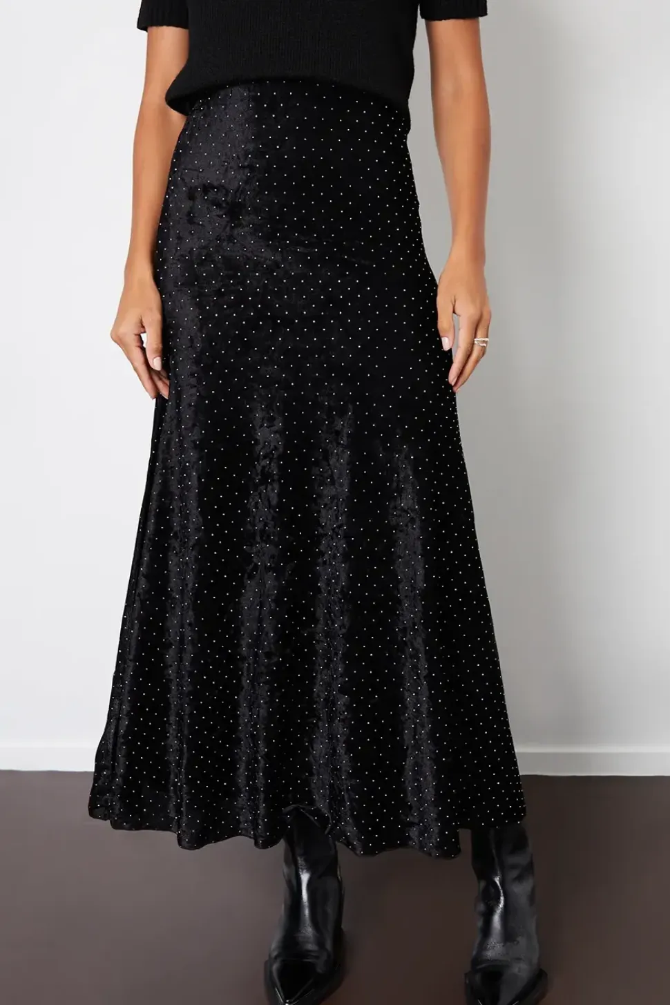 Embellished Mesh Velvet Maxi Skirt