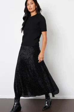 Embellished Mesh Velvet Maxi Skirt