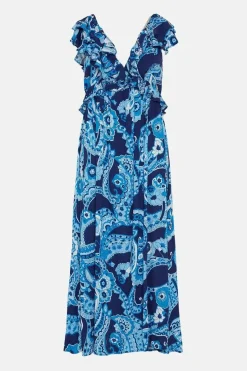Embellished Paisley Floral Ruffle Midi Dress