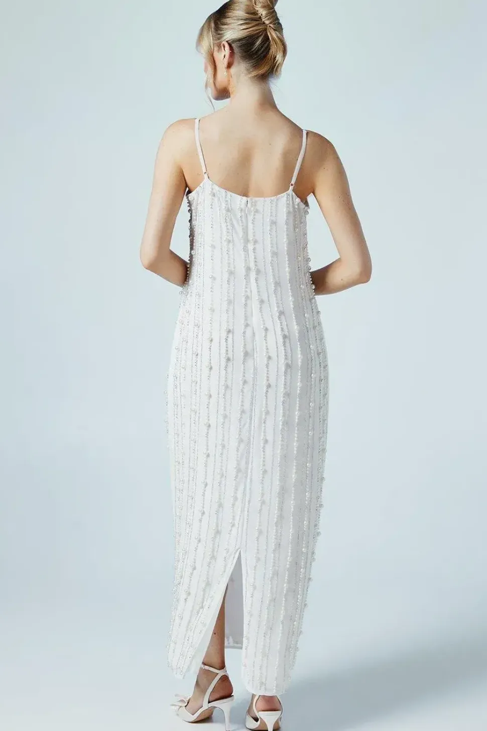 Embellished Pearl And Beads Column Bridal Maxi Dress