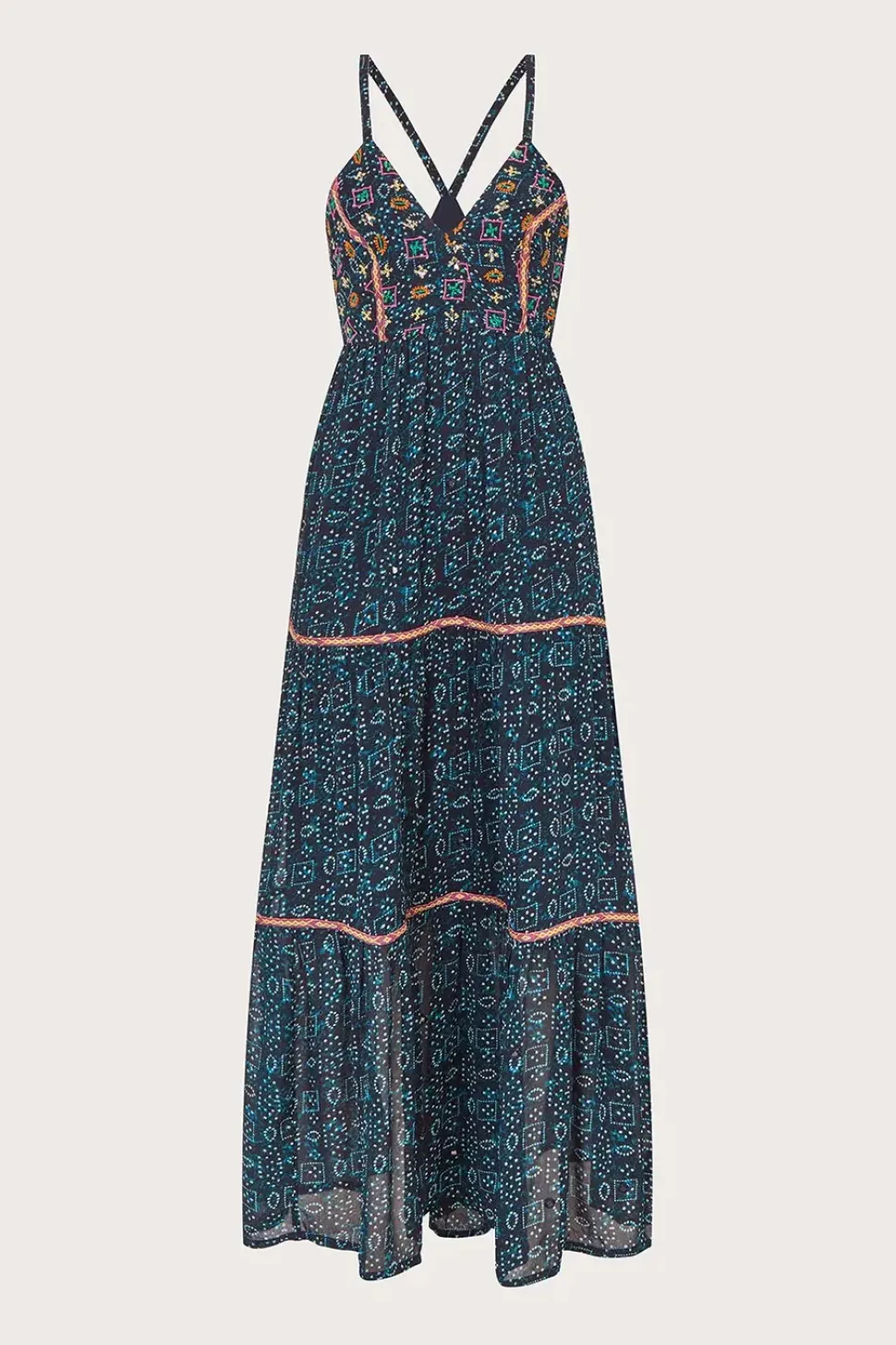 Embellished Print Maxi Cami Dress in Sustainable Viscose