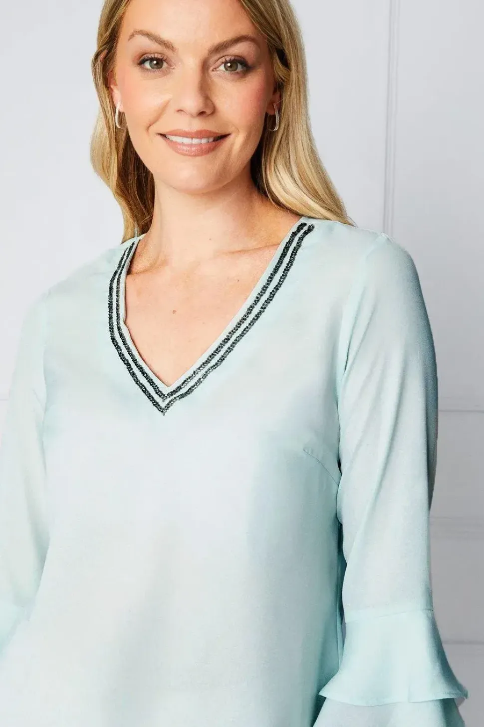 Embellished Ruffle Sleeve Blouse