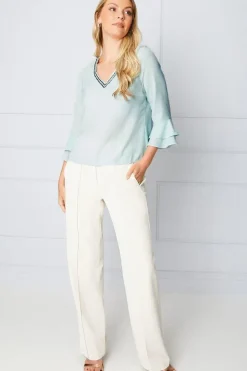 Embellished Ruffle Sleeve Blouse