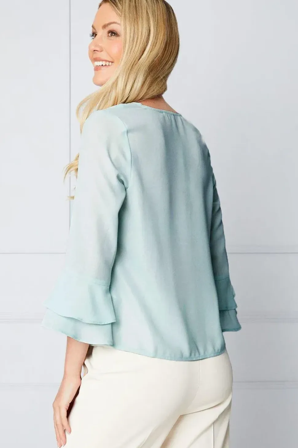 Embellished Ruffle Sleeve Blouse