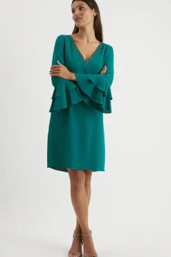 Embellished Ruffle Sleeve Shift Dress