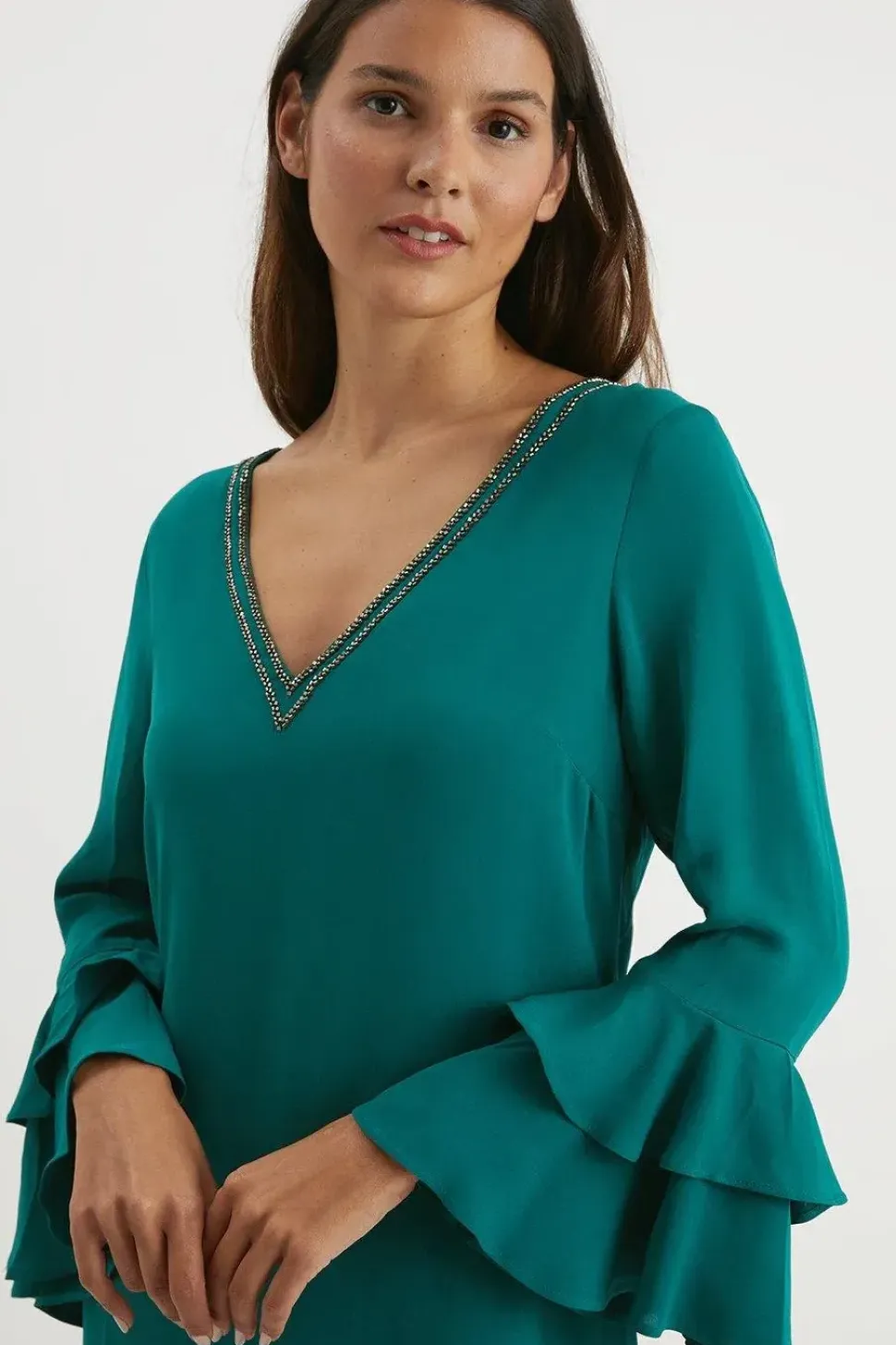 Embellished Ruffle Sleeve Shift Dress