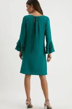 Embellished Ruffle Sleeve Shift Dress