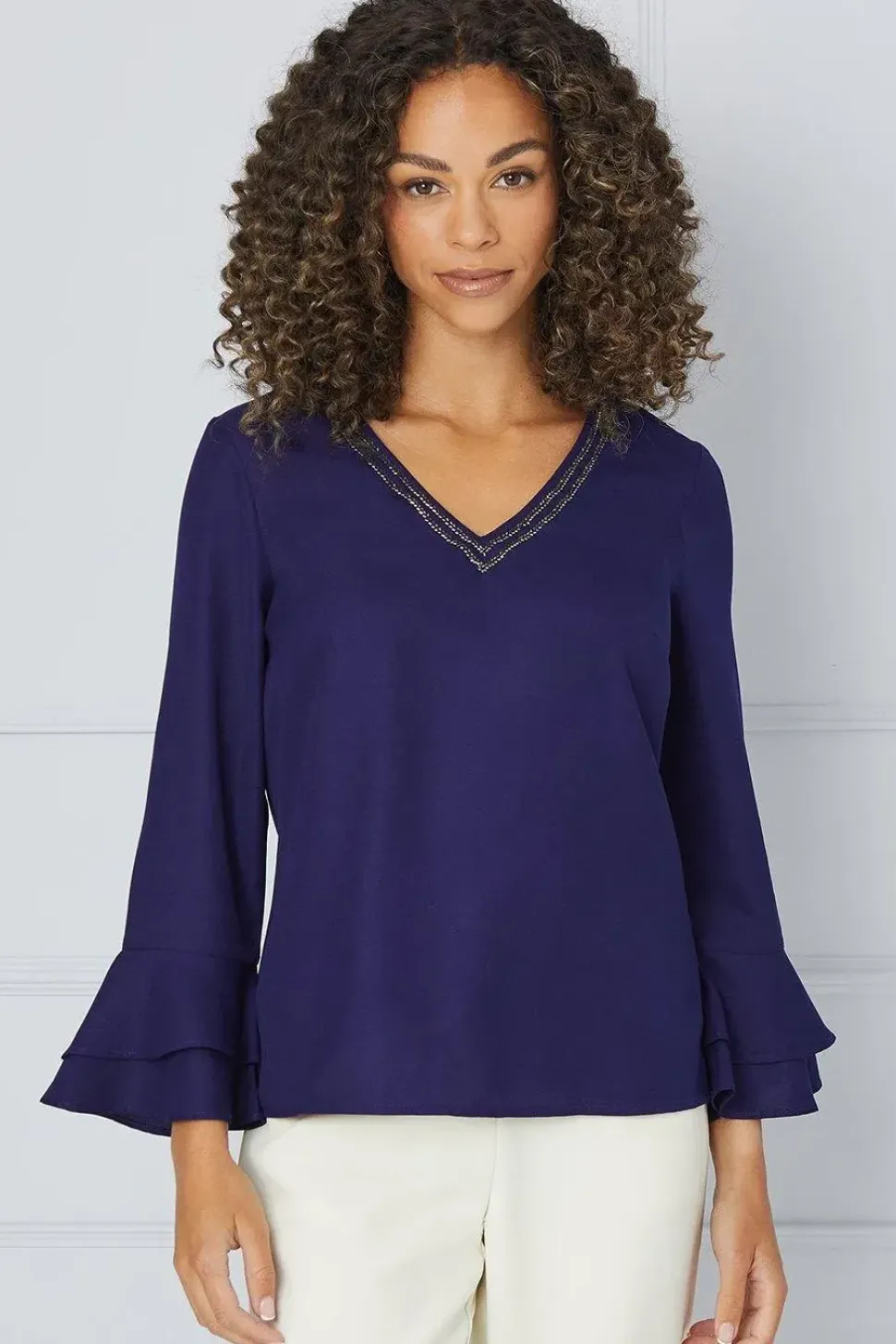 Embellished Ruffle Sleeve Top