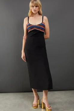 Embellished Sequin Cup Square Neck Fitted Midi Dress