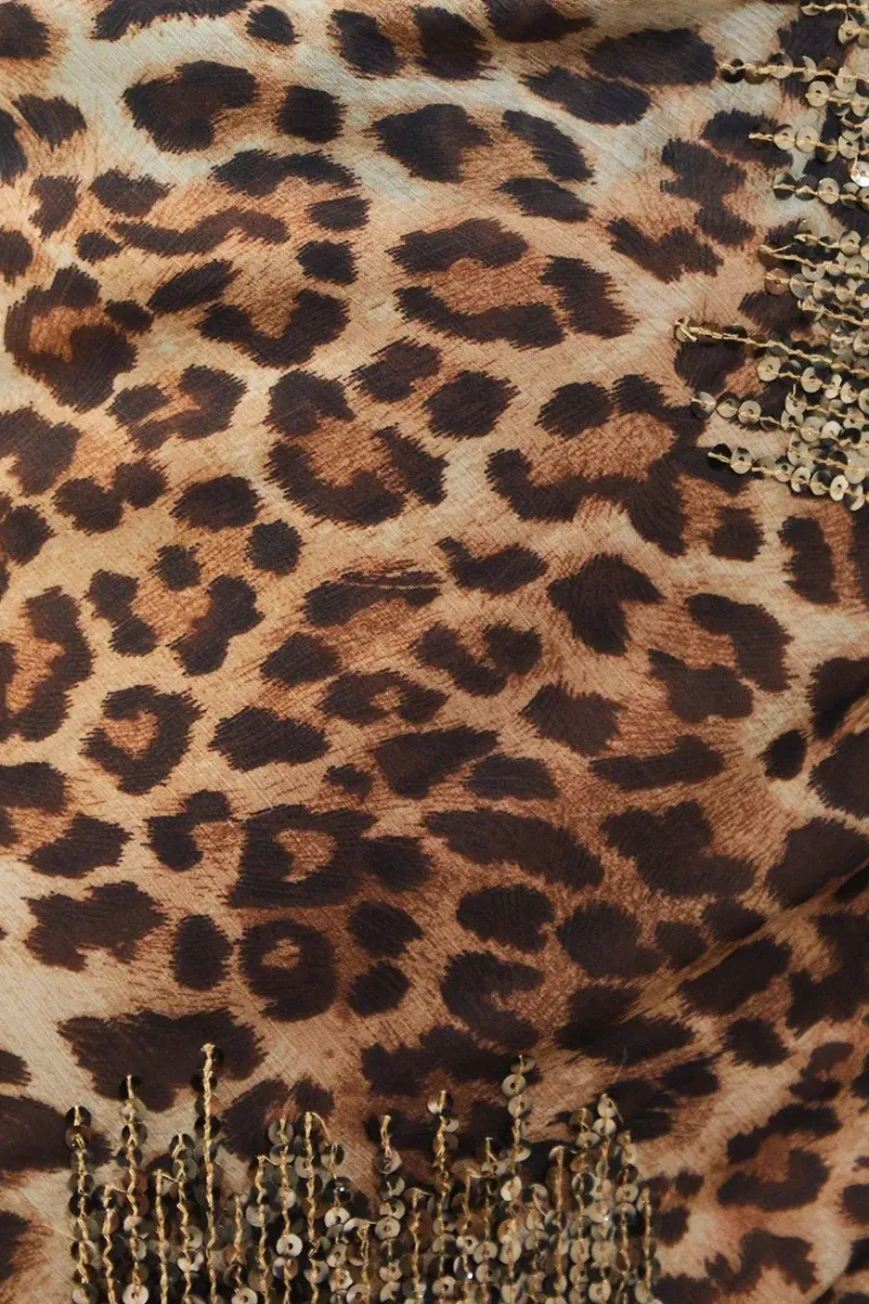 Embellished Sequin Leopard Chiffon Cowl Neck Bias Cut Midaxi Dress