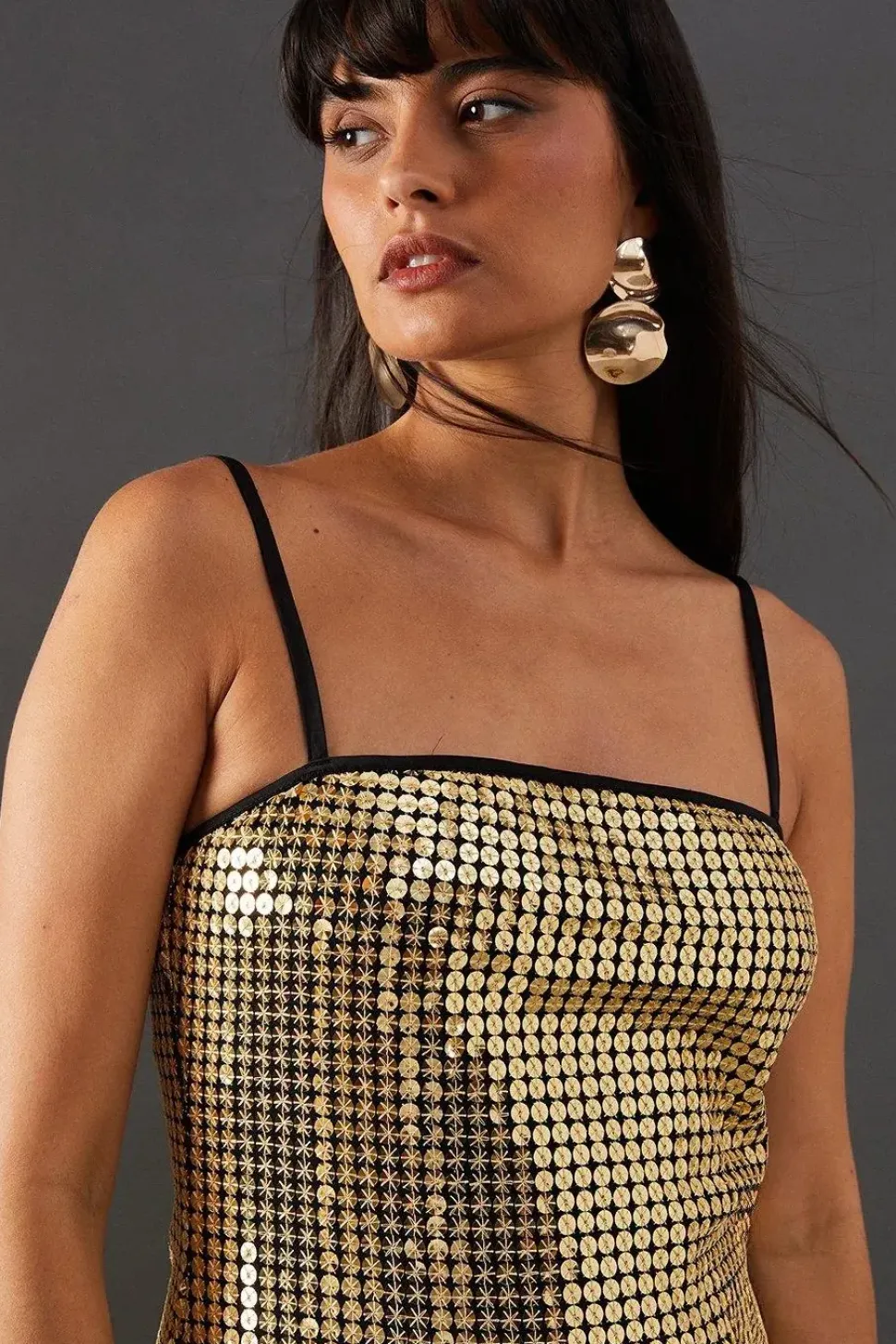 Embellished Sequin Strappy Bandeau Midi Dress