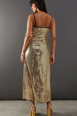 Embellished Sequin Strappy Bandeau Midi Dress