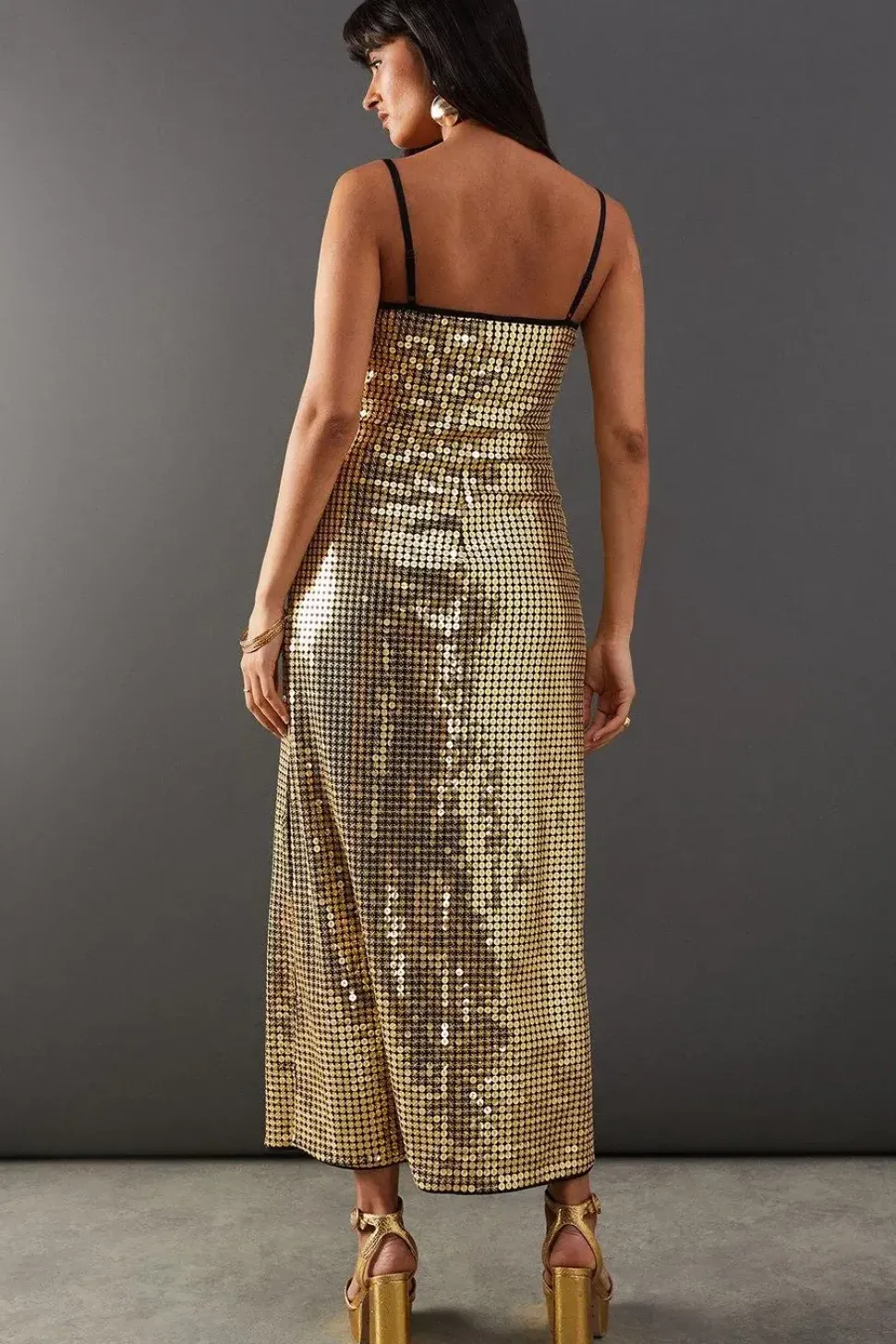 Embellished Sequin Strappy Bandeau Midi Dress