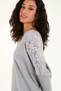 Embellished Shoulder V Neck Jumper