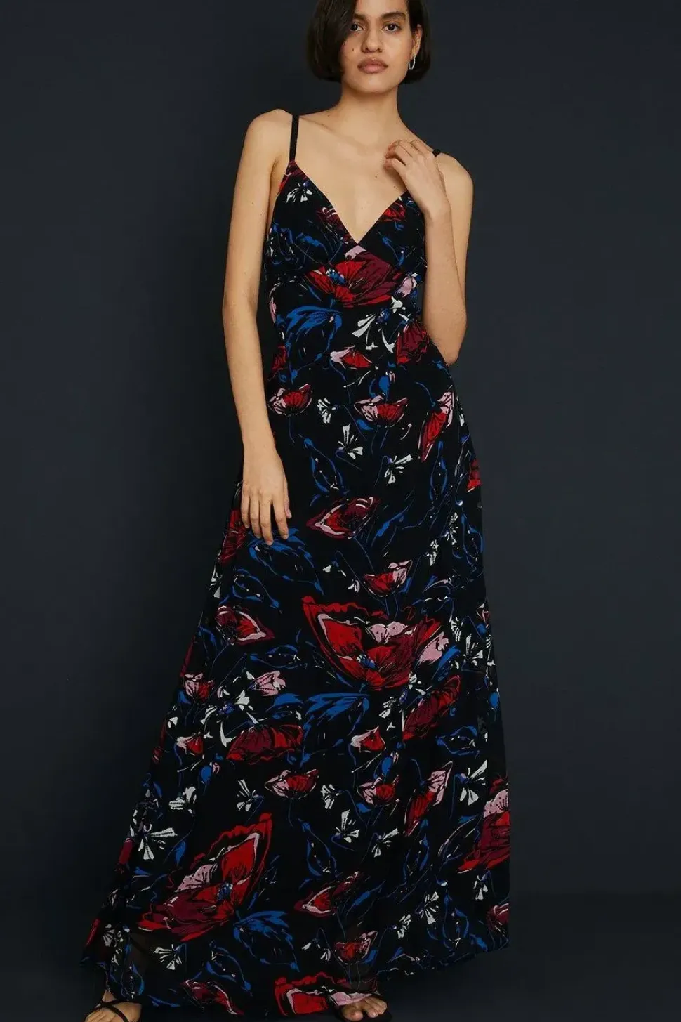 Embellished Strappy Floral Bias Midaxi Dress