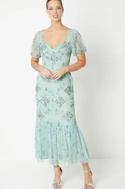 Embellished Sweetheart Neck Mesh Dress