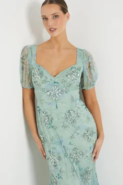 Embellished Sweetheart Neck Mesh Dress