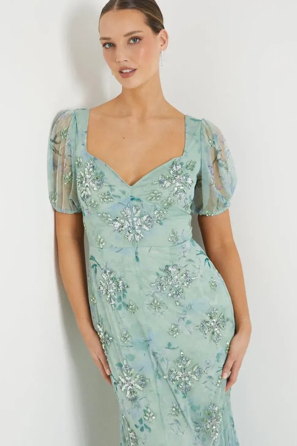 Embellished Sweetheart Neck Mesh Dress