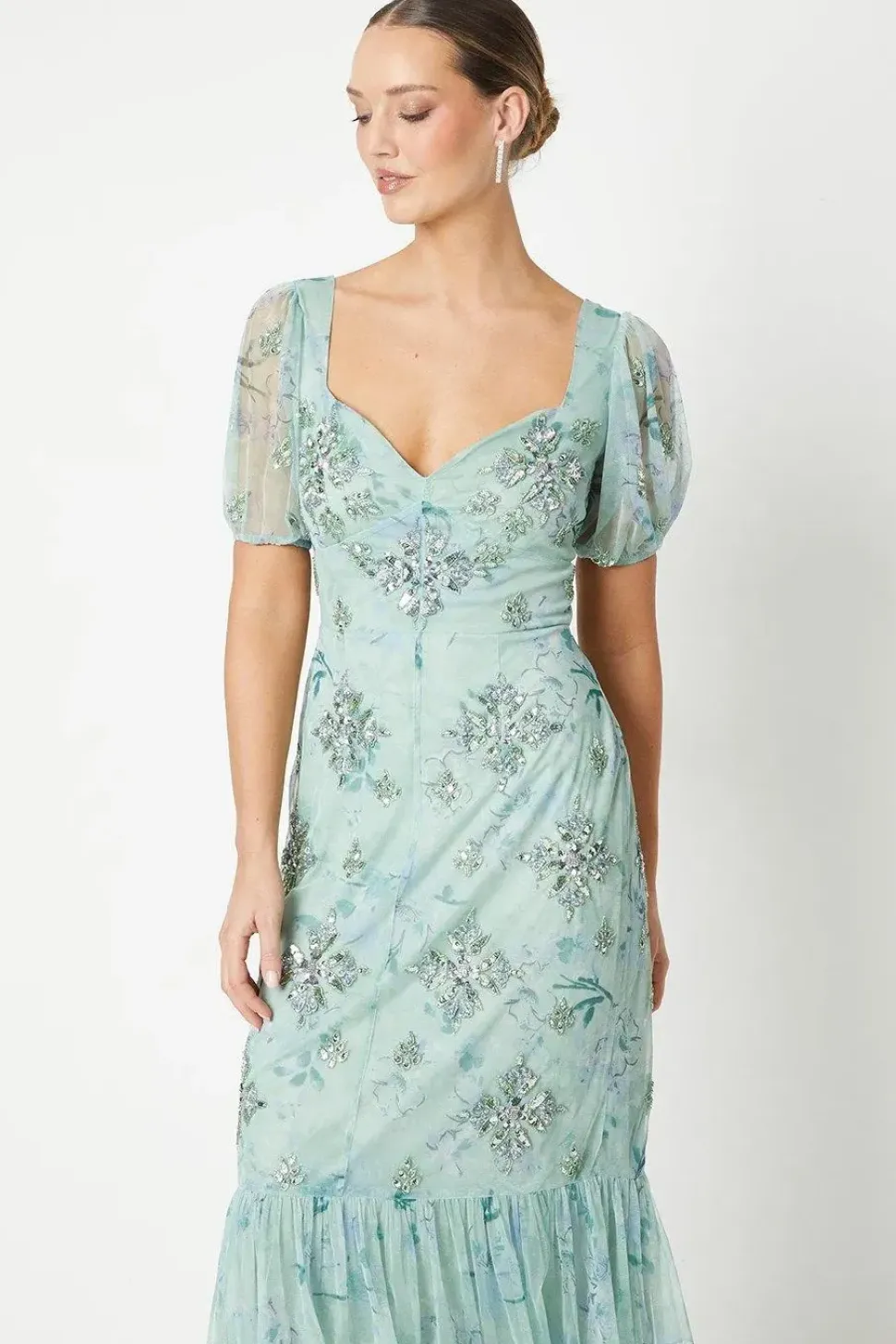 Embellished Sweetheart Neck Mesh Dress