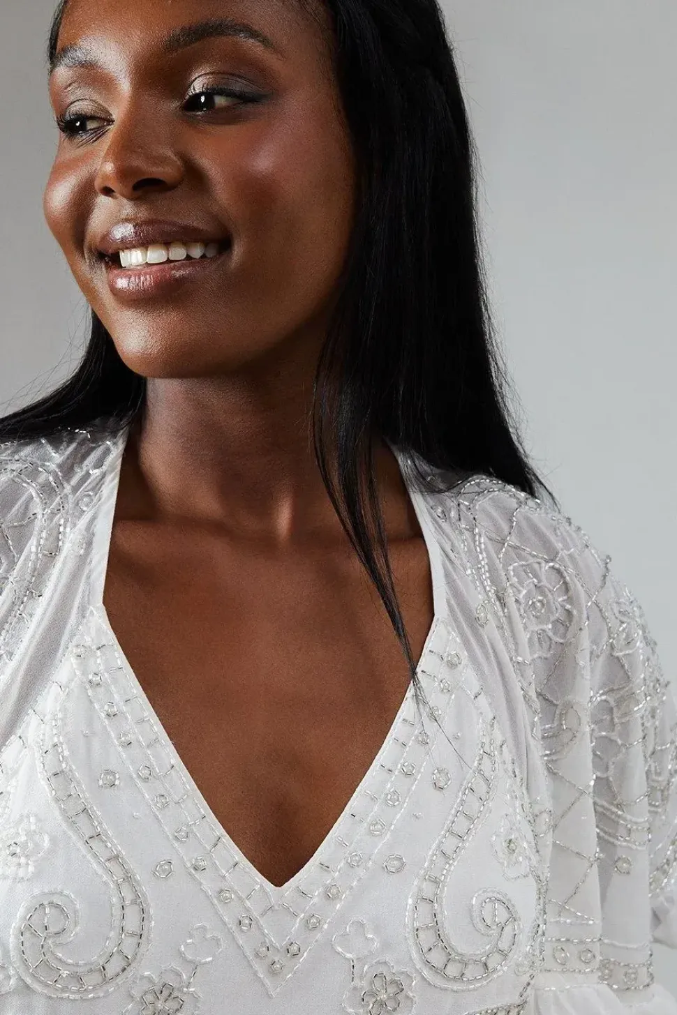 Embellished Tiered Wedding Dress With Cape Sleeve