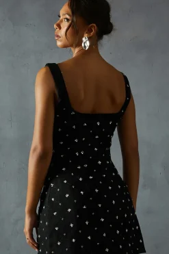 Embellished Tweed Square Neck A-line Mini Dress