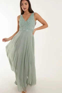 Embellished V-Neck Maxi Dress