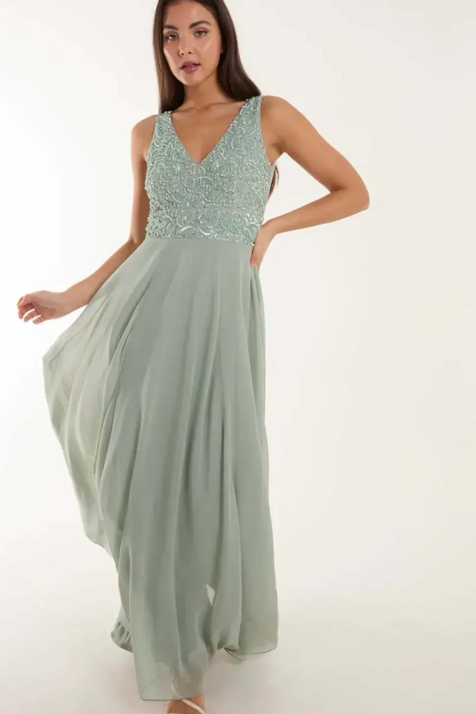 Embellished V-Neck Maxi Dress