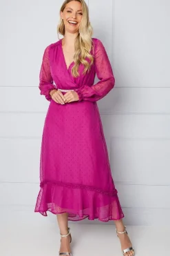 Embellished Waist Ruffle Midi Dress