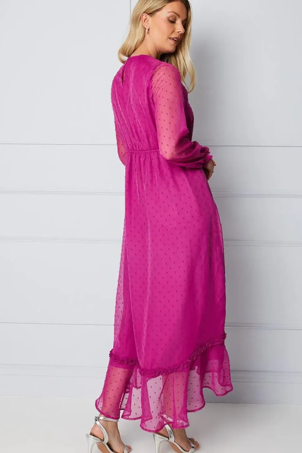 Embellished Waist Ruffle Midi Dress