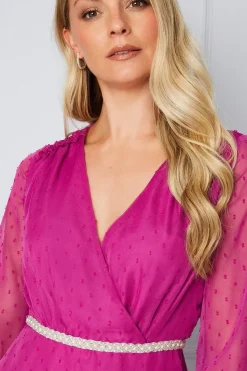 Embellished Waist Ruffle Midi Dress
