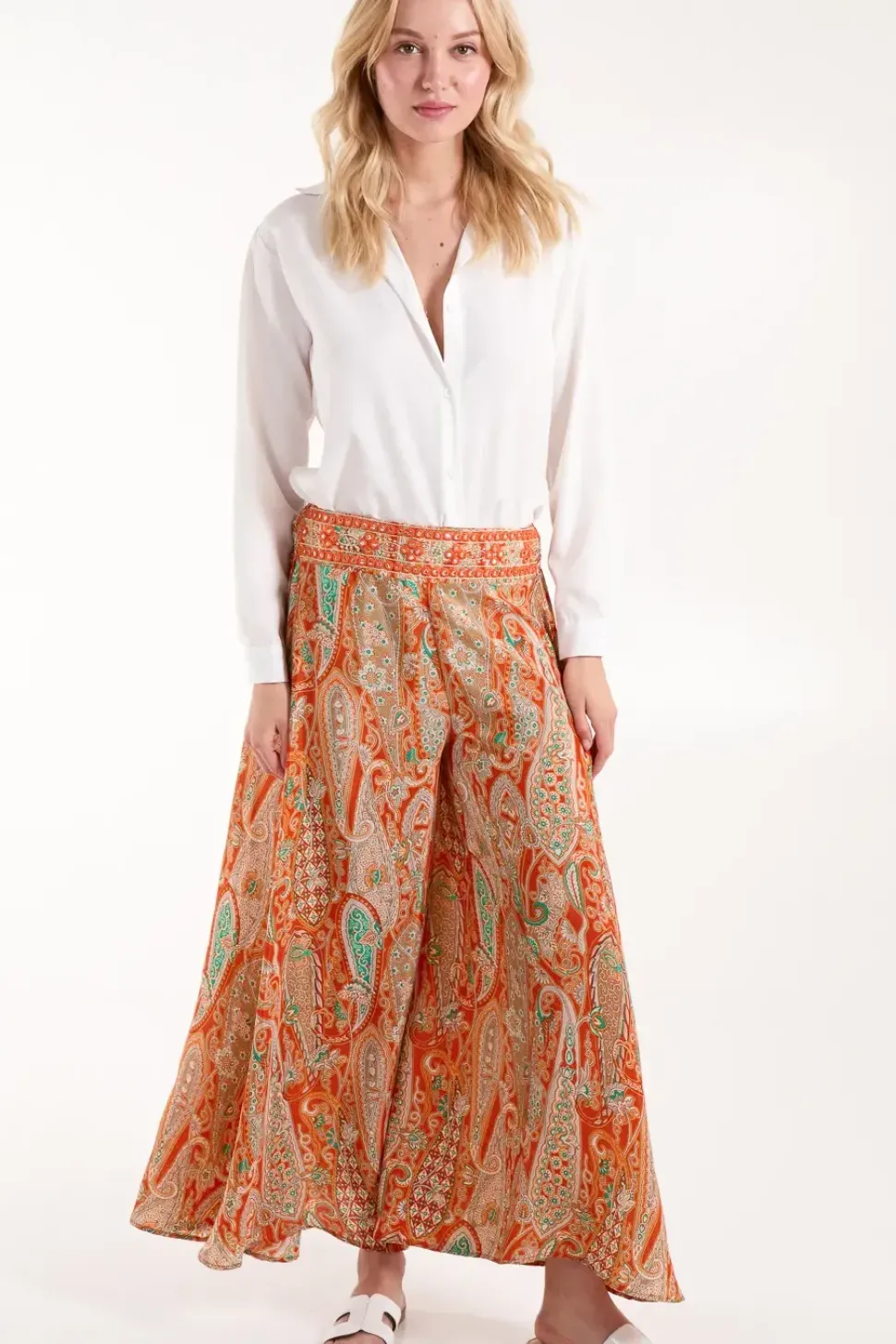 Embellished Waist Wide Leg Trousers
