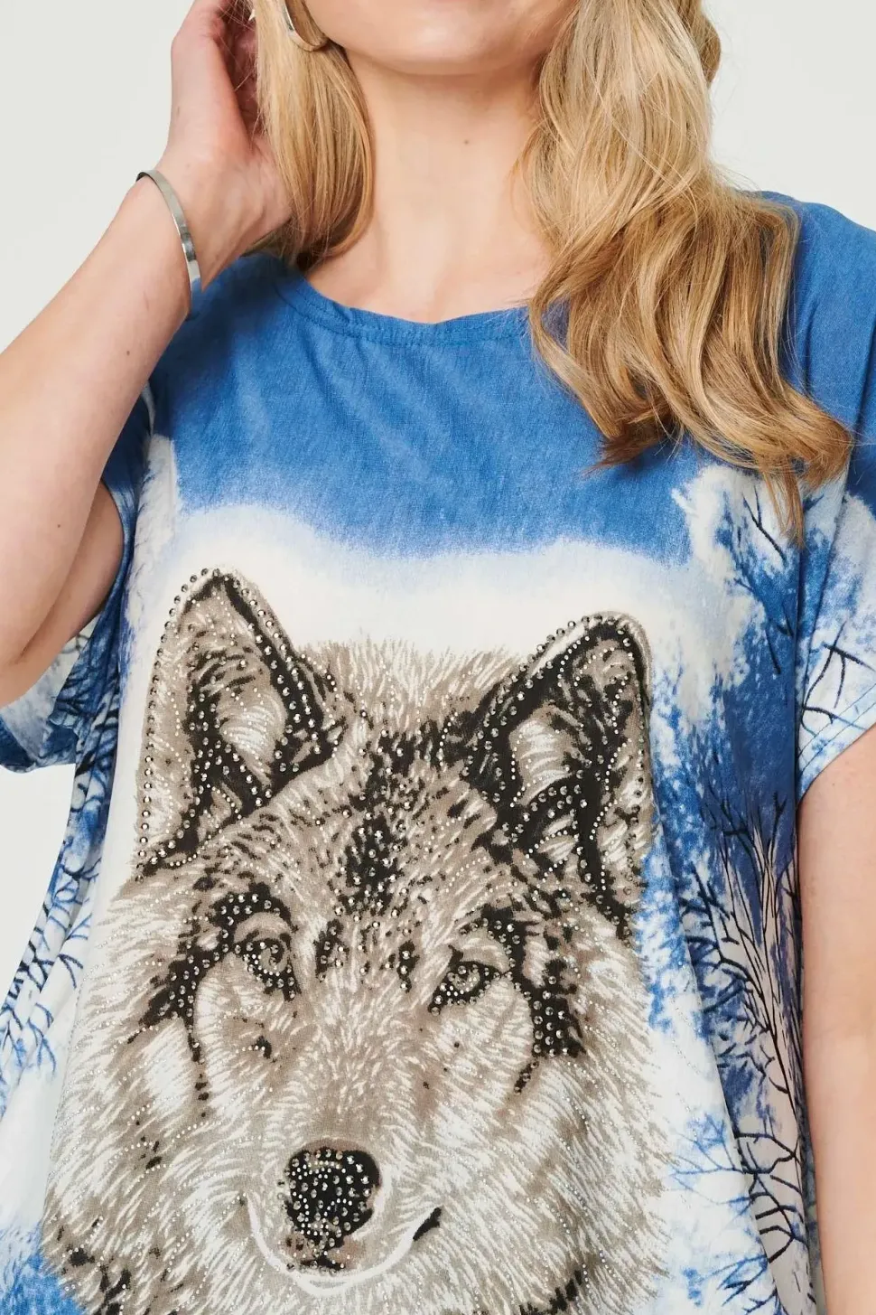 Embellished Wolf Print T-Shirt