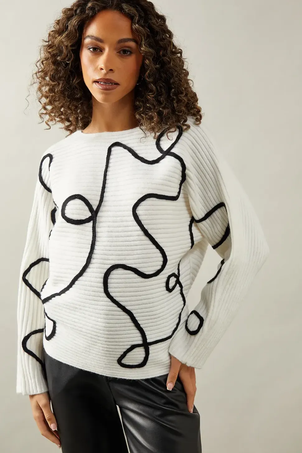 Embroidered Batwing Knitted Top