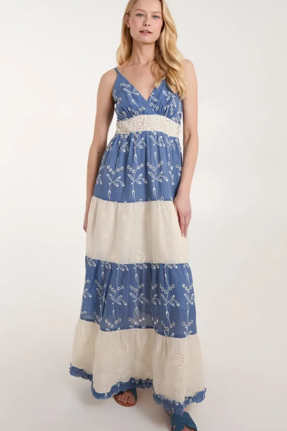 Embroidered Block Out Stripe Cami Dress