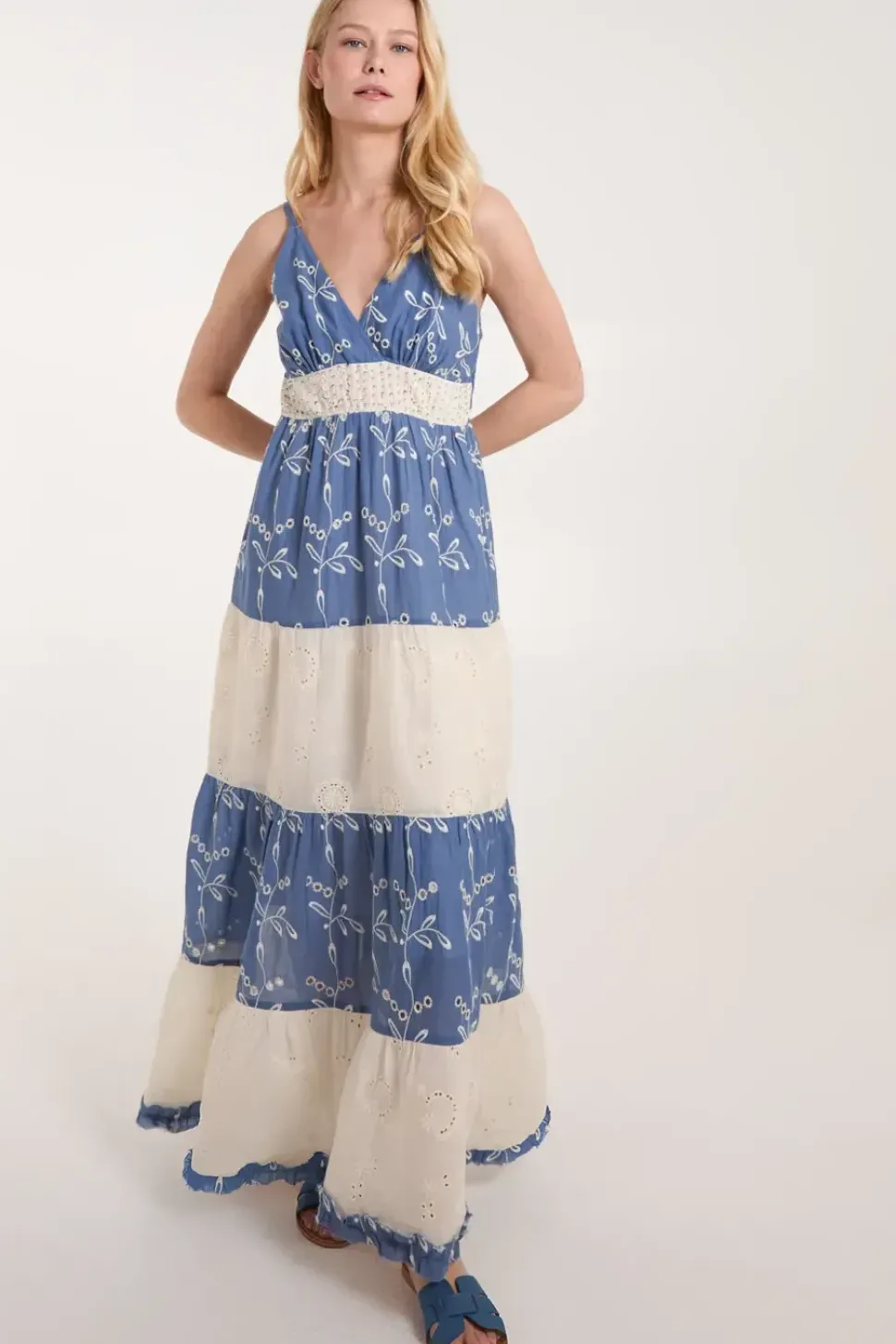 Embroidered Block Out Stripe Cami Dress