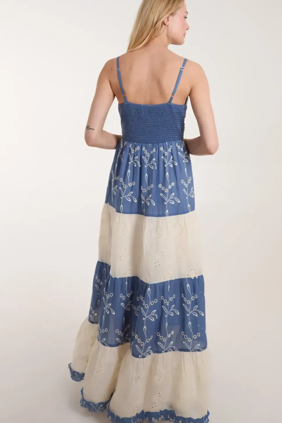 Embroidered Block Out Stripe Cami Dress