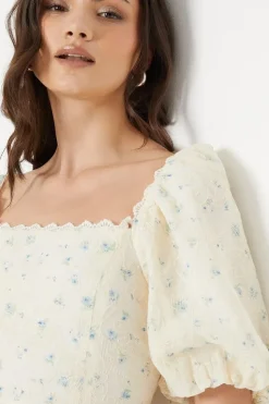 Embroidered Floral Puff Sleeve Mini Dress