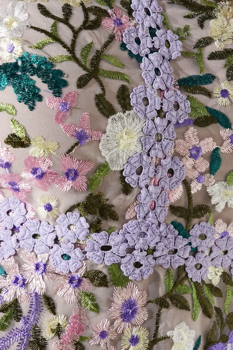 Embroidered Floral With Laid On Lace Midi Dress