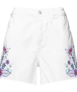 Embroidered High Waisted Denim Shorts