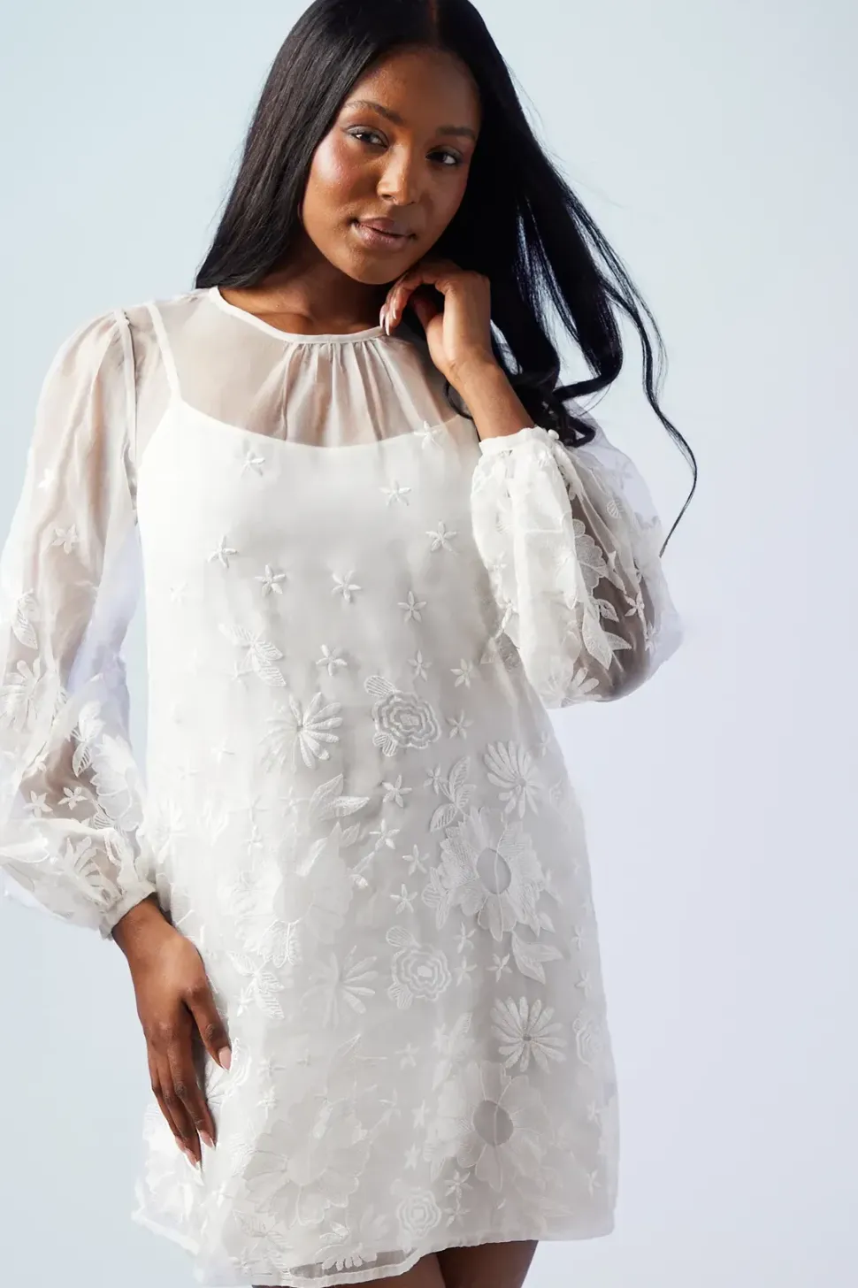 Embroidered Organza Mini Wedding Dress