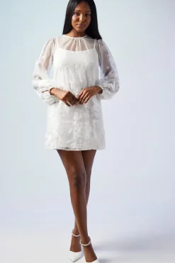 Embroidered Organza Mini Wedding Dress