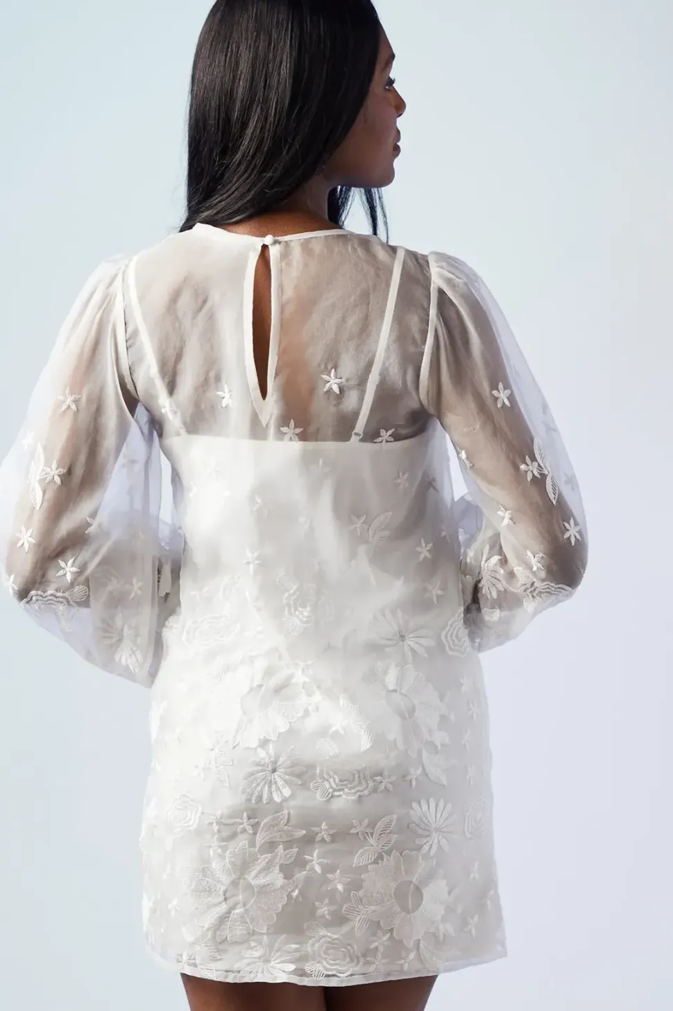 Embroidered Organza Mini Wedding Dress