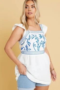 Embroidered Peplum Top