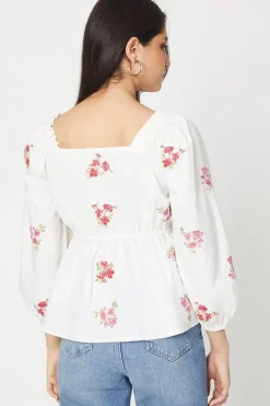 Embroidered Ruched Front Blouse