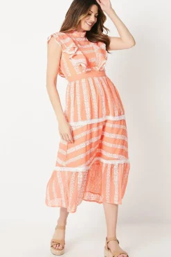 Embroidered Ruffle Detail Tiered Midi Dress