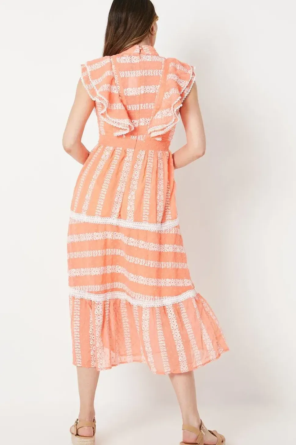 Embroidered Ruffle Detail Tiered Midi Dress