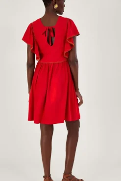 Embroidered Ruffle Sleeve Jersey Dress