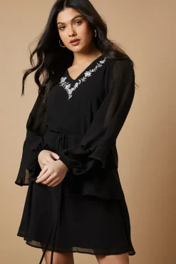 Embroidered Ruffle Tier Mini Dress