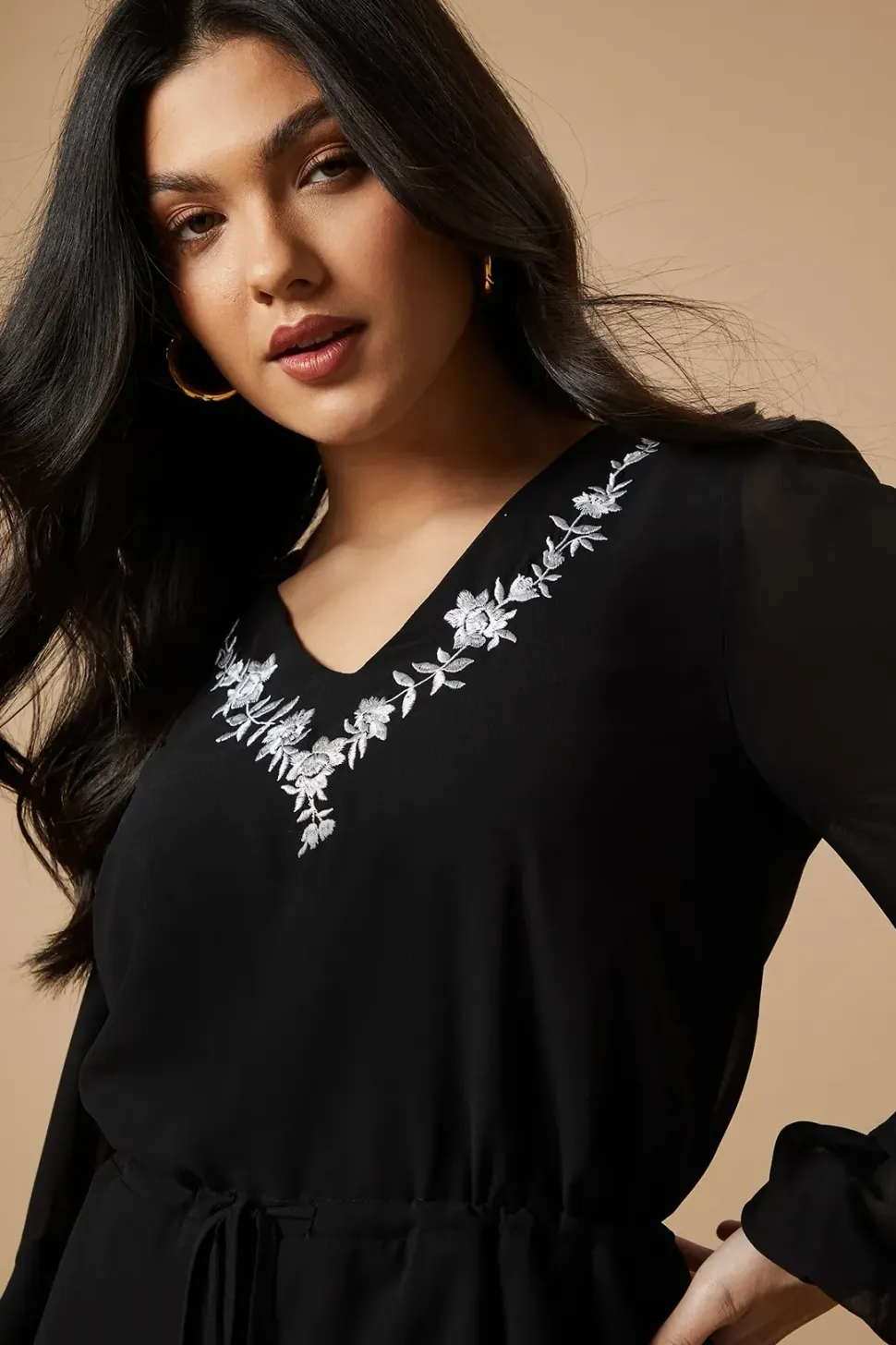 Embroidered Ruffle Tier Mini Dress
